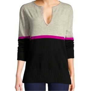 RAFFI 100% Cashmere Women Sweater ColorBlock Preppy Clueless Gray Black Magenta